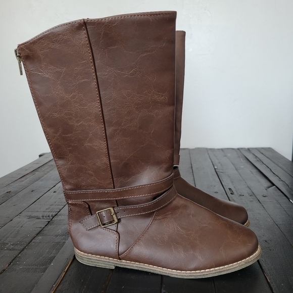 Old Navy Brown Boots Faux Leather EUC Women's 5 Mid-calf Fall Winter - Picture 3 of 7